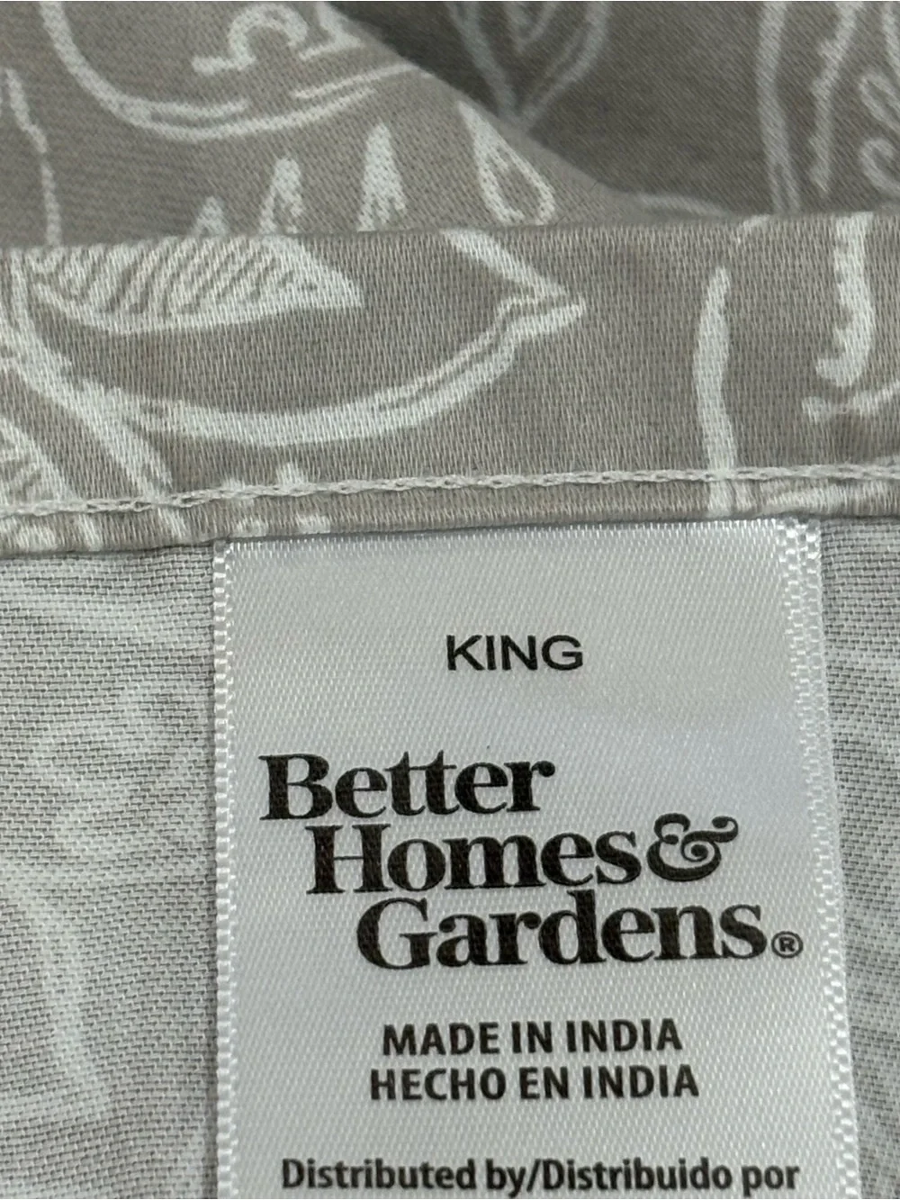 Better Homes And Garden King Size Flat Sheet Gray Floral 100% Cotton